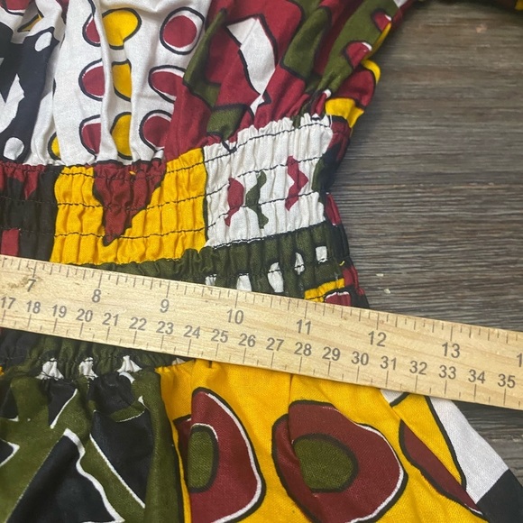 Cultural African Boho Multicolor Bell Sleeve Smock Maxi Dress Pockets One Size - Picture 9 of 9